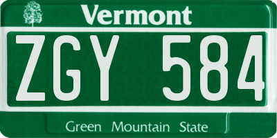 VT license plate ZGY584