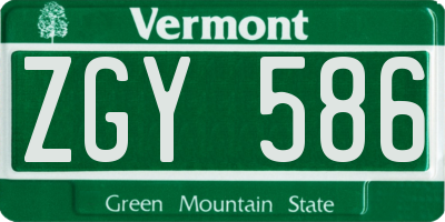 VT license plate ZGY586