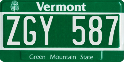 VT license plate ZGY587