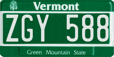 VT license plate ZGY588