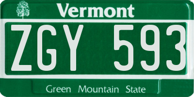 VT license plate ZGY593
