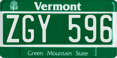 VT license plate ZGY596