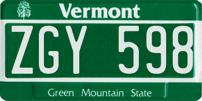 VT license plate ZGY598
