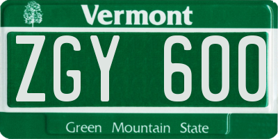 VT license plate ZGY600