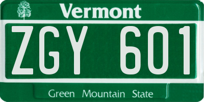 VT license plate ZGY601