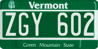 VT license plate ZGY602