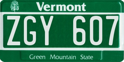 VT license plate ZGY607