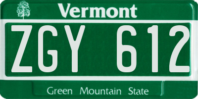 VT license plate ZGY612