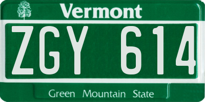 VT license plate ZGY614
