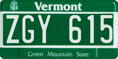 VT license plate ZGY615