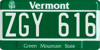 VT license plate ZGY616