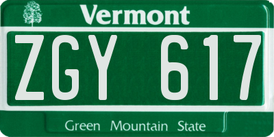 VT license plate ZGY617