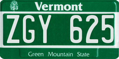 VT license plate ZGY625