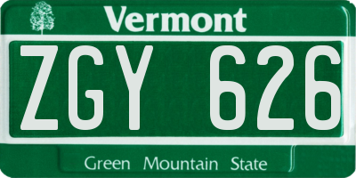 VT license plate ZGY626