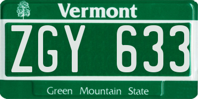VT license plate ZGY633