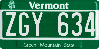 VT license plate ZGY634