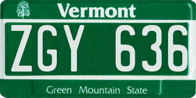 VT license plate ZGY636