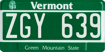 VT license plate ZGY639