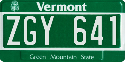 VT license plate ZGY641