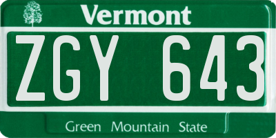 VT license plate ZGY643