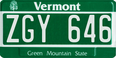 VT license plate ZGY646