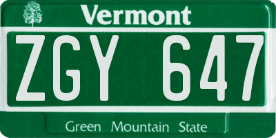 VT license plate ZGY647