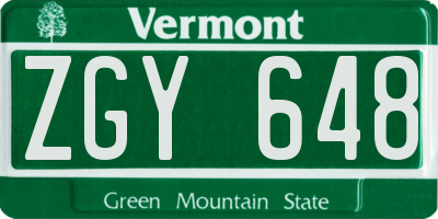VT license plate ZGY648