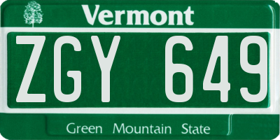 VT license plate ZGY649