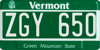 VT license plate ZGY650