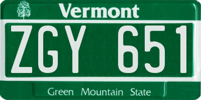 VT license plate ZGY651