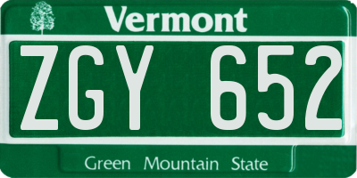 VT license plate ZGY652