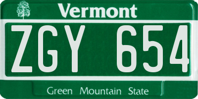 VT license plate ZGY654