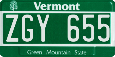 VT license plate ZGY655