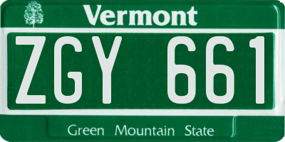 VT license plate ZGY661