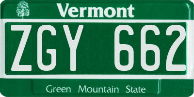 VT license plate ZGY662