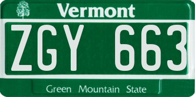 VT license plate ZGY663
