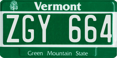 VT license plate ZGY664