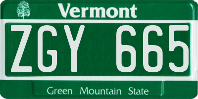 VT license plate ZGY665