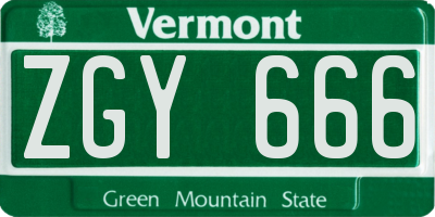 VT license plate ZGY666