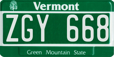 VT license plate ZGY668