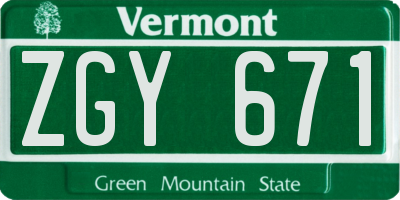 VT license plate ZGY671