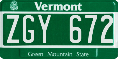 VT license plate ZGY672