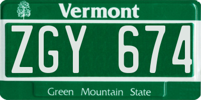 VT license plate ZGY674