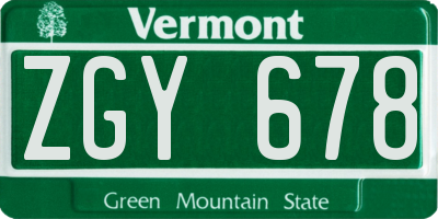 VT license plate ZGY678