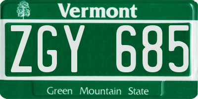 VT license plate ZGY685