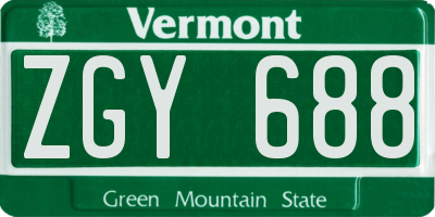VT license plate ZGY688