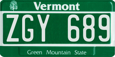 VT license plate ZGY689