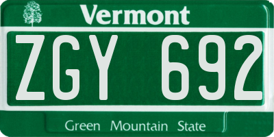 VT license plate ZGY692