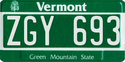 VT license plate ZGY693