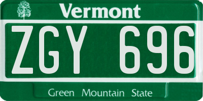 VT license plate ZGY696